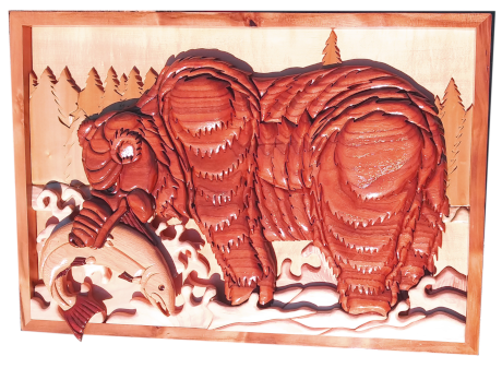 Fishing Bear - Intarsia and stone