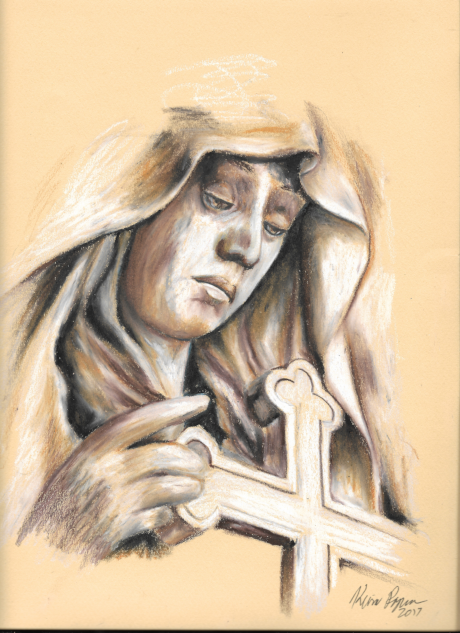 Thoughtful cross - Oil pastel